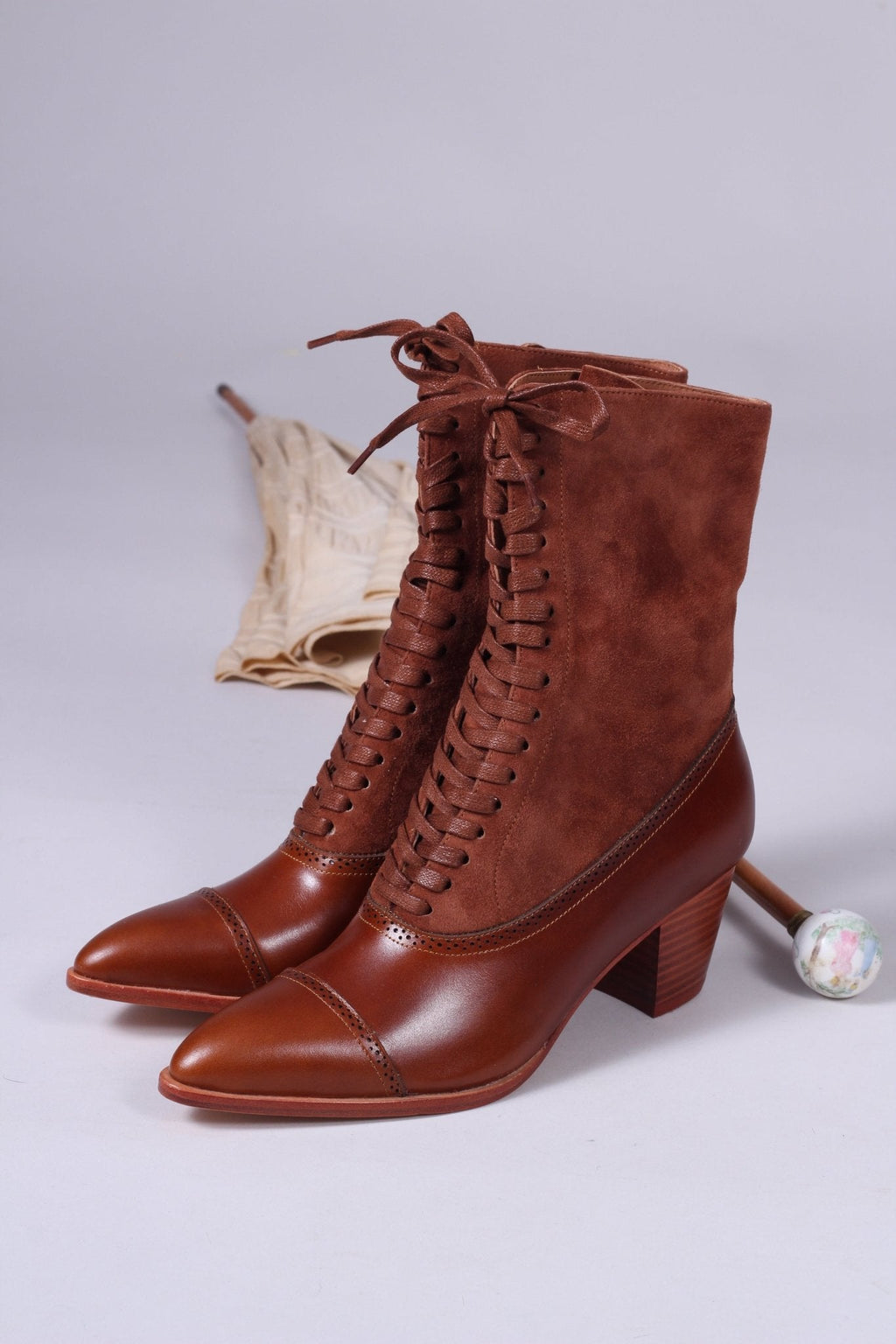 1900s Edwardian Style Boots - Brown - Victoria