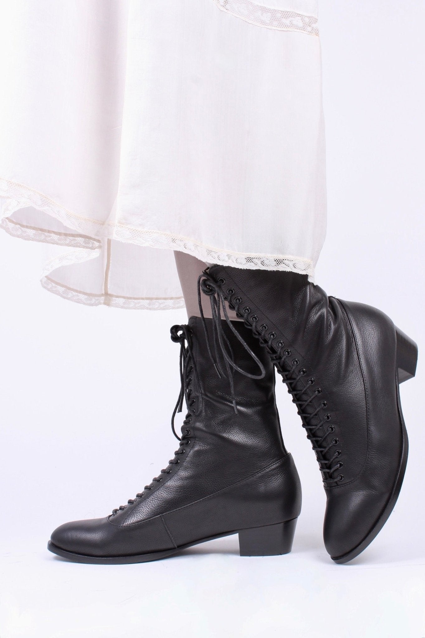 1910s Everyday Lace-up Boots - Black - Ruth