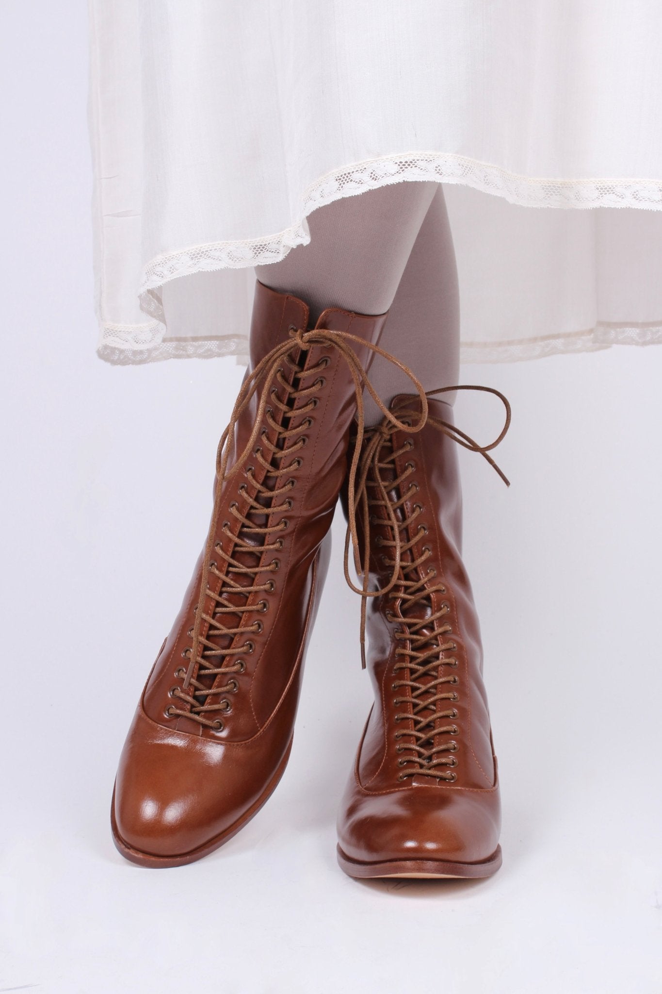 1910s Everyday Lace-up Boots - Cognac Brown - Ruth