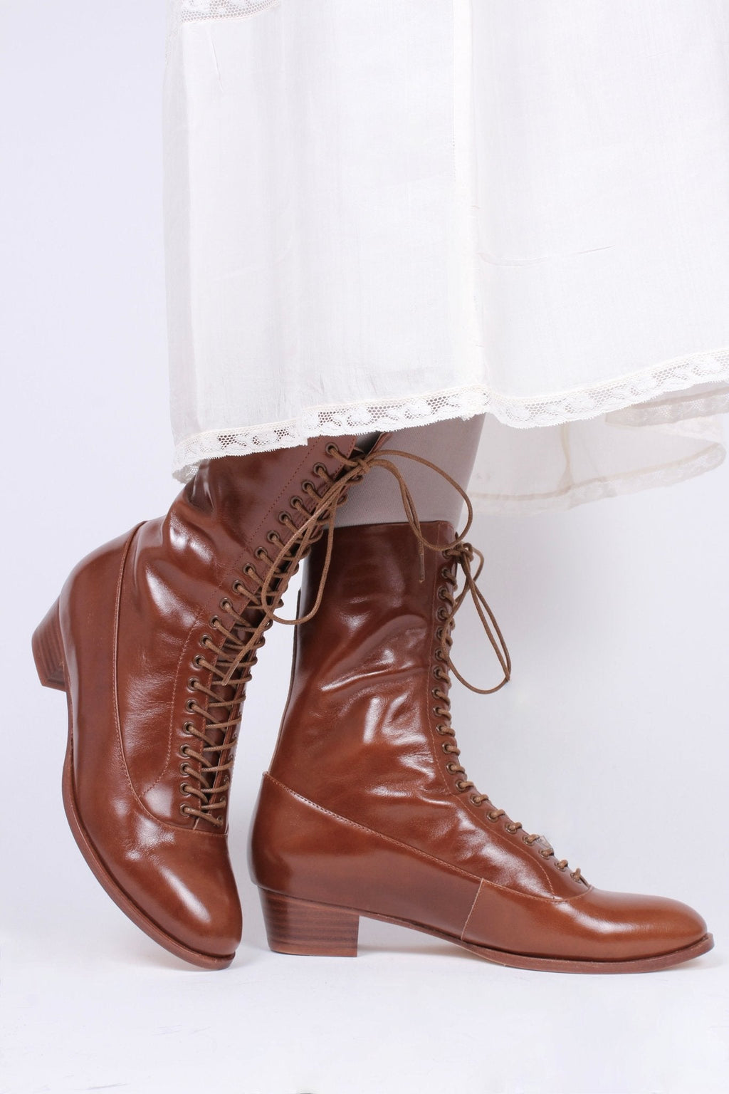 1910s Everyday Lace-up Boots - Cognac Brown - Ruth