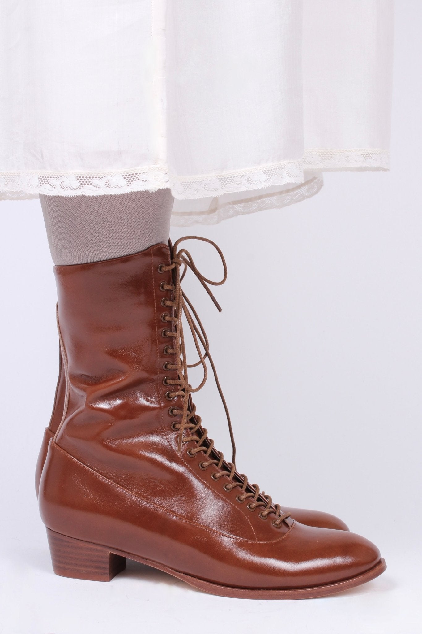 1910s Everyday Lace-up Boots - Cognac Brown - Ruth
