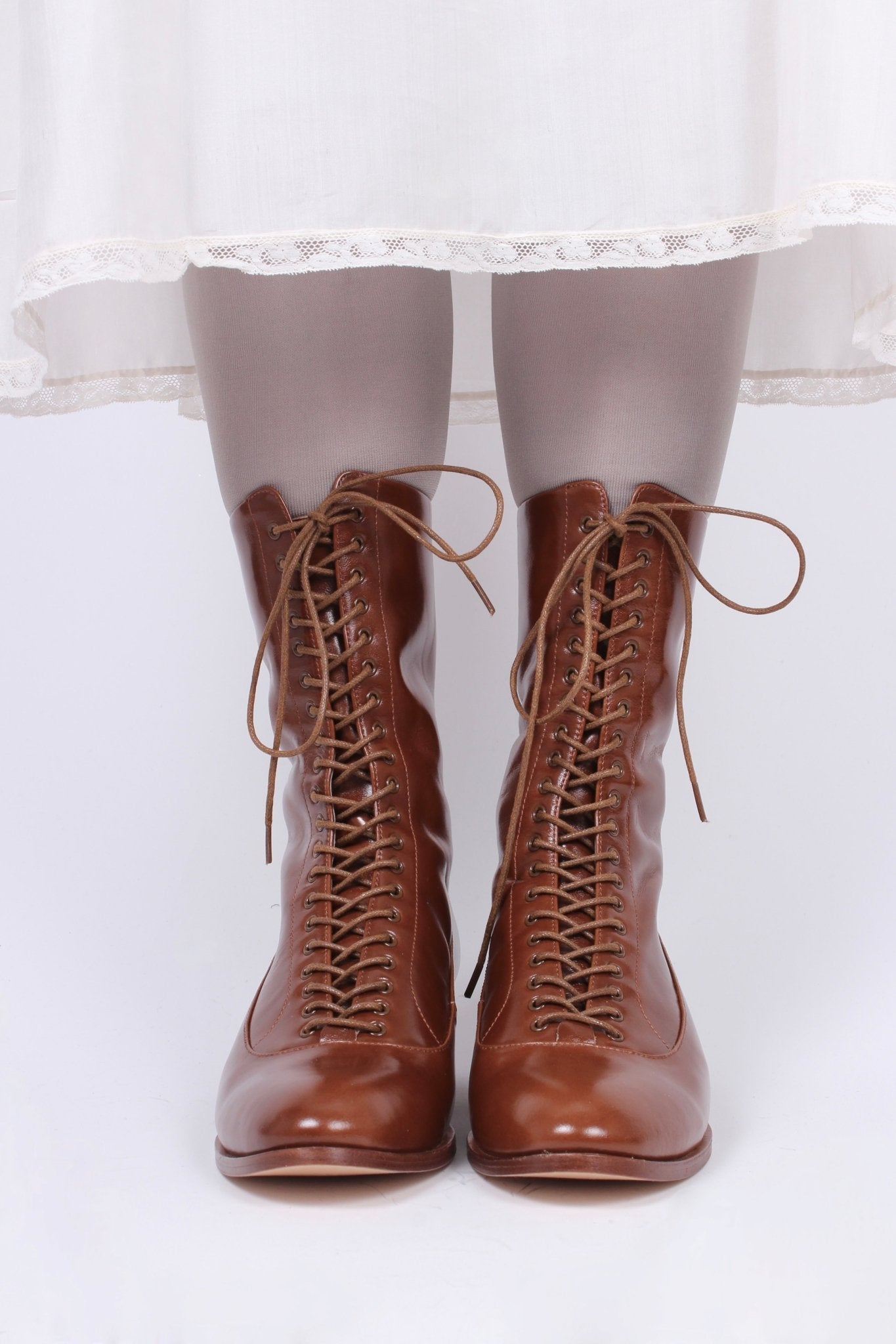 1910s Everyday Lace-up Boots - Cognac Brown - Ruth