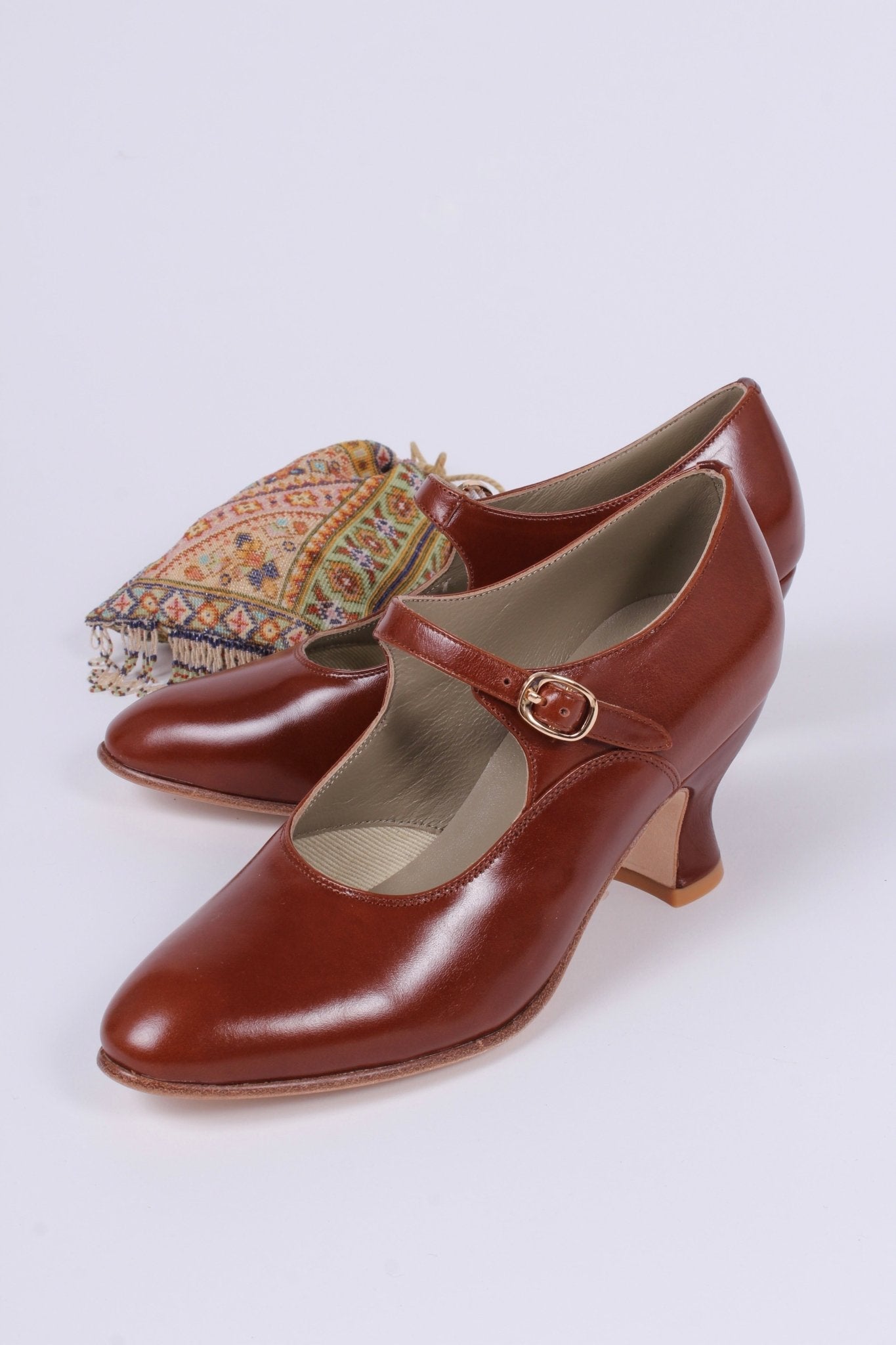 1920's inspired Mary Jane pumps - Cognac brown - Yvonne