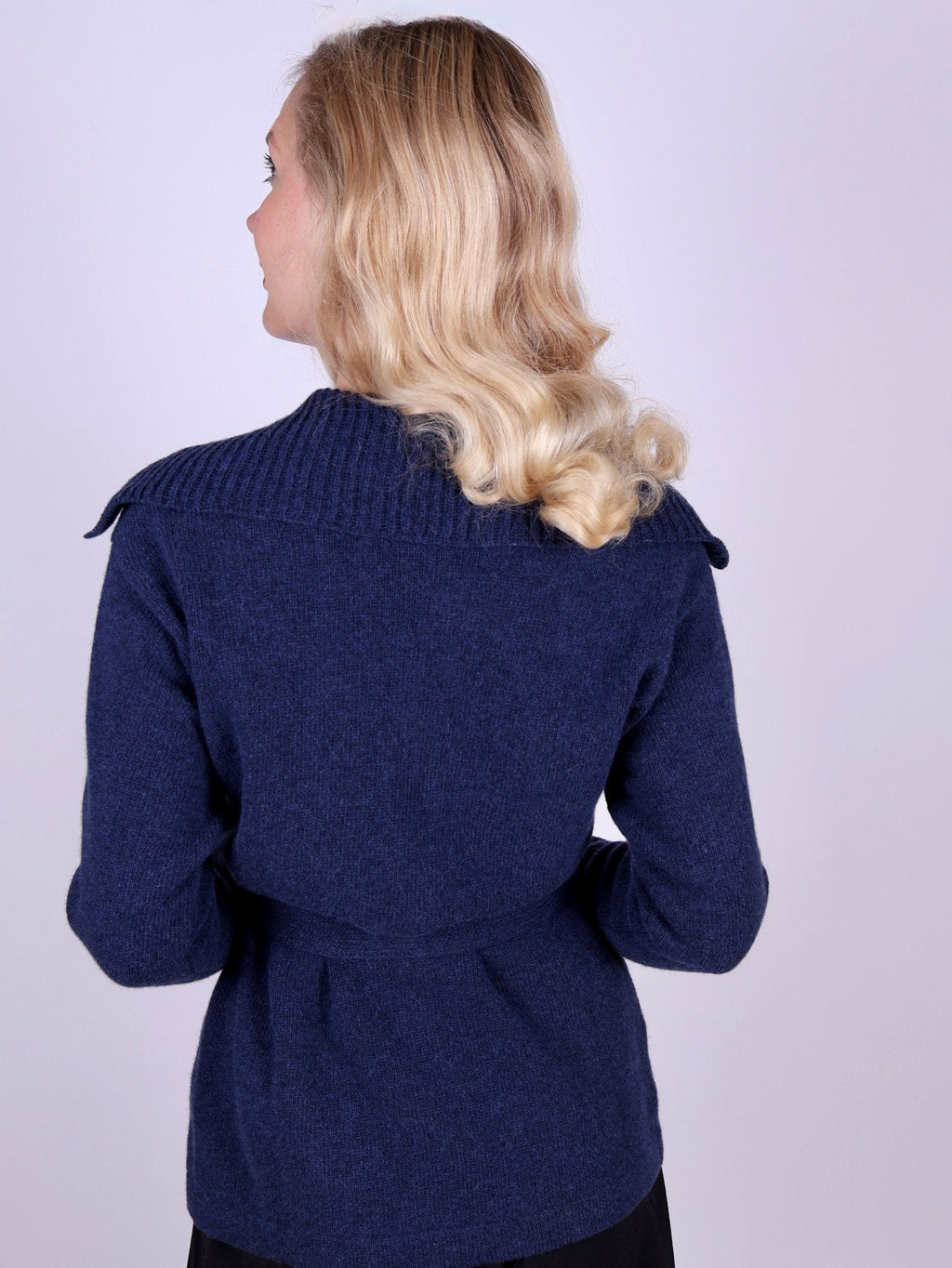 1920s style cardigan with big collar - Blue melange - Pearl