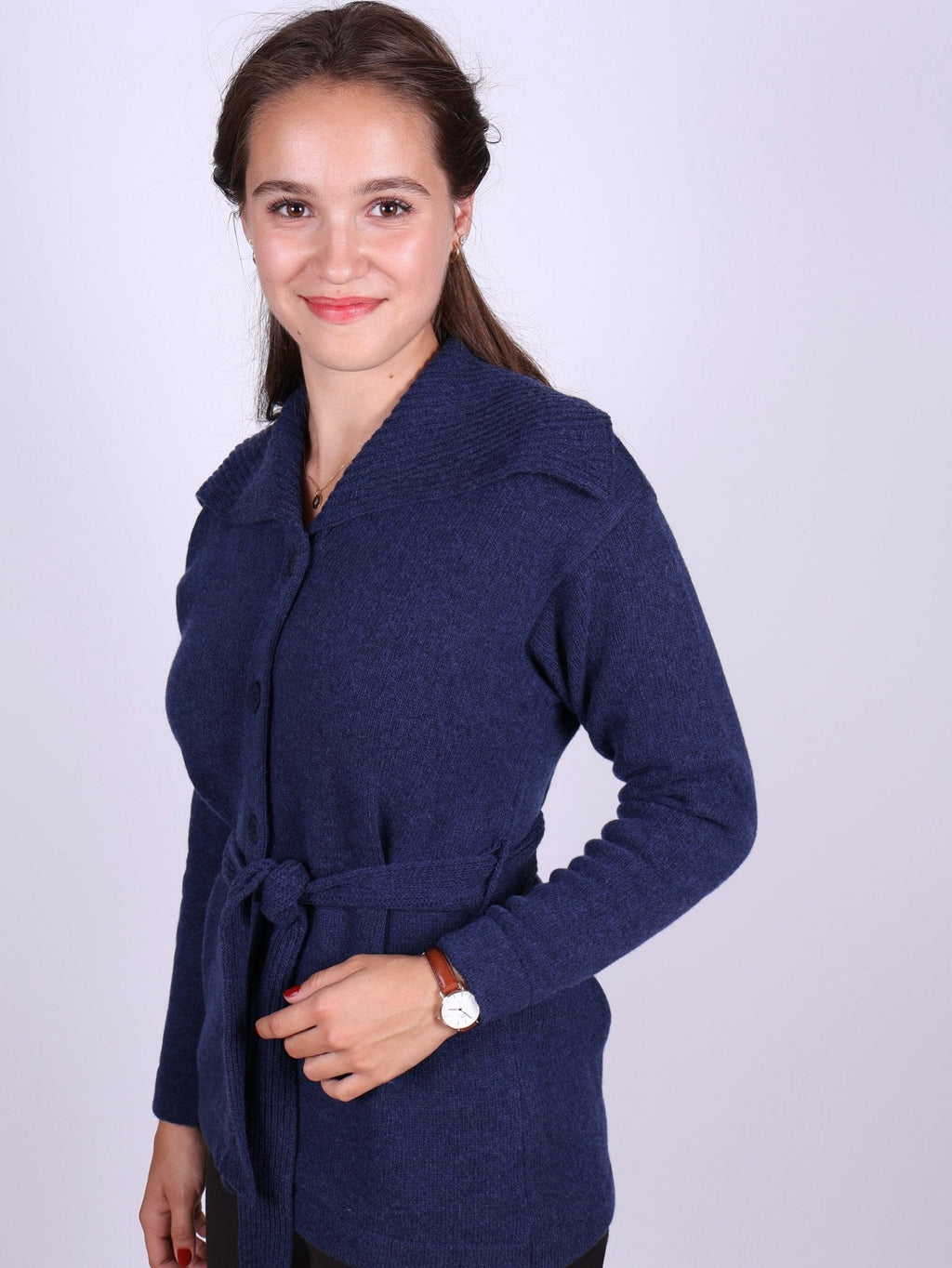 1920s style cardigan with big collar - Blue melange - Pearl