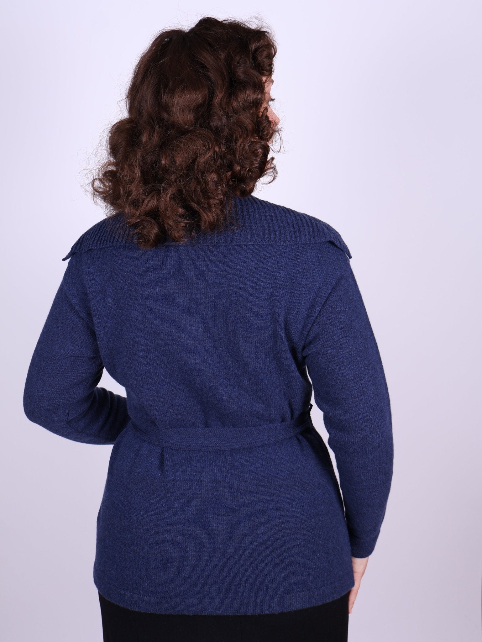 1920s style cardigan with big collar - Blue melange - Pearl