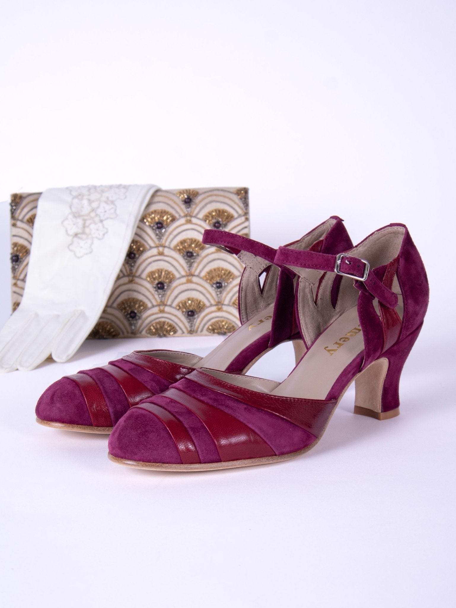 1930s two-tone evening shoes - Burgundy - Thelma