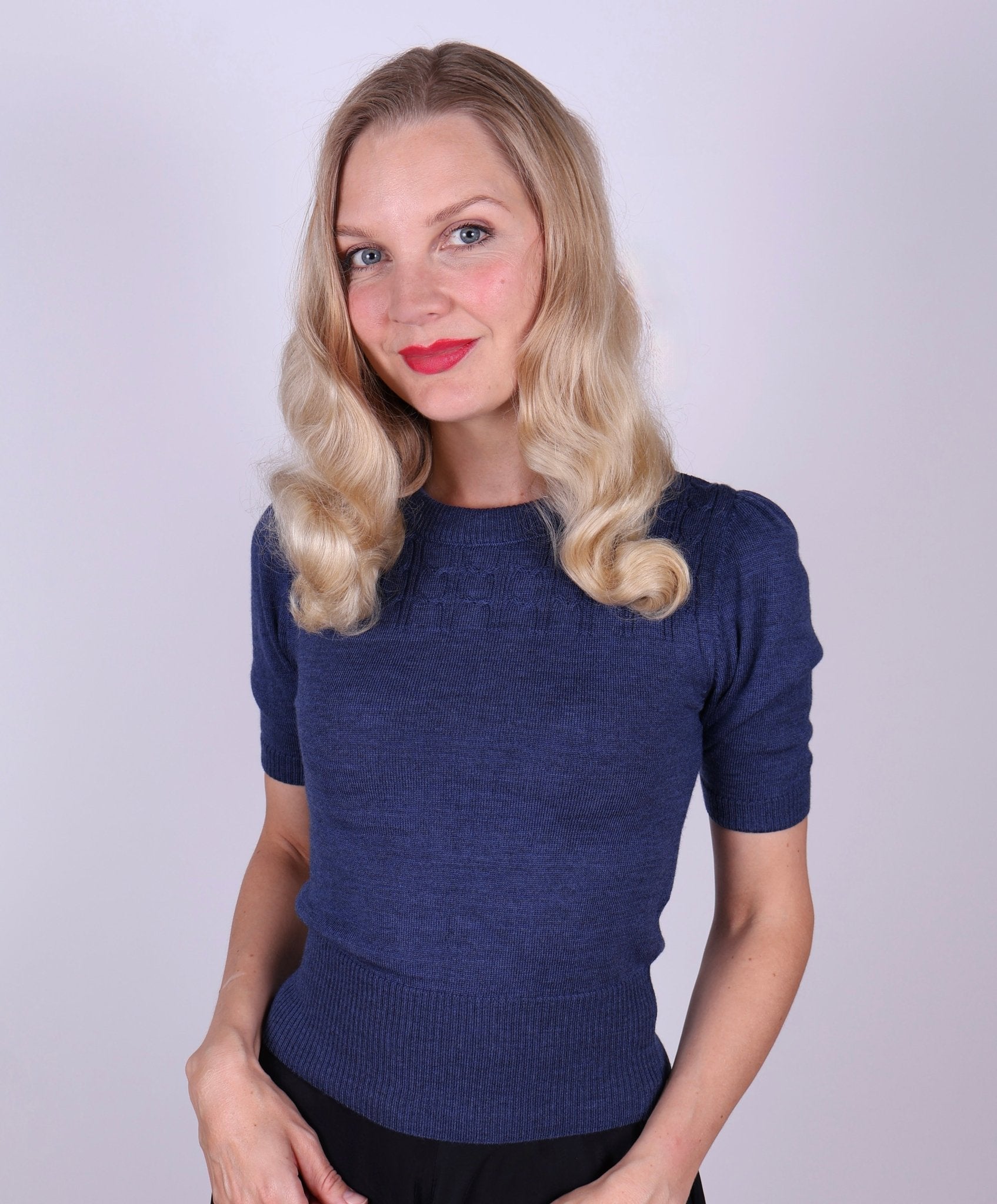 1940s / 1950s style short-sleeved pullover - Blue - Sally