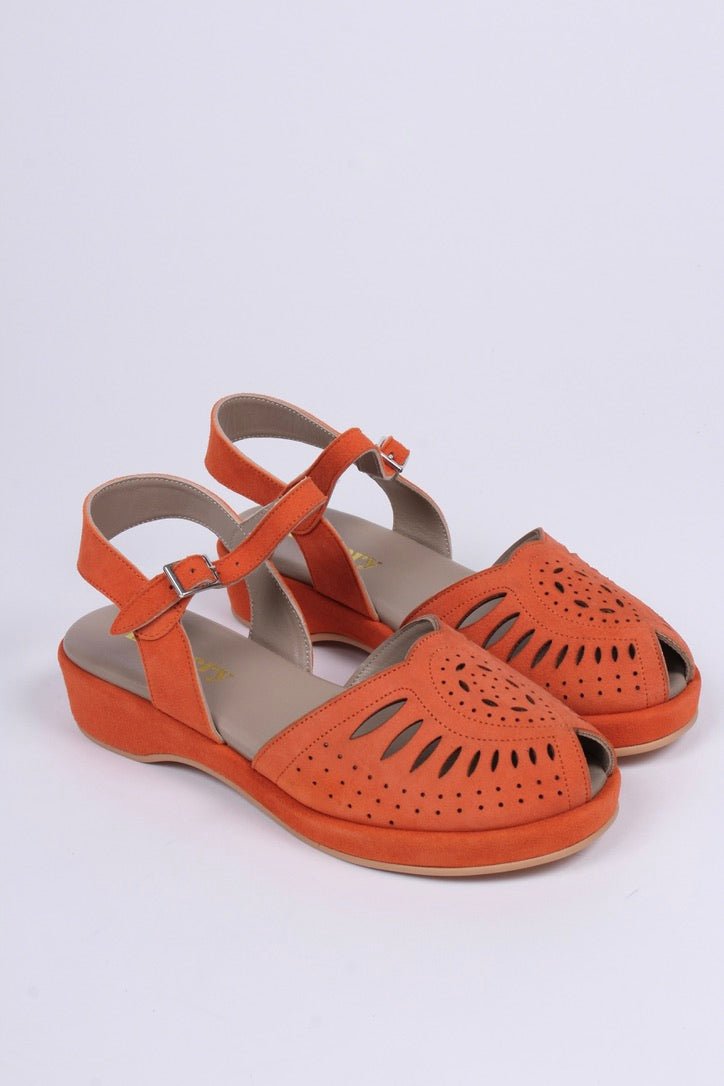 1940s / 50s suede wedge sandals - Abricot - Ella