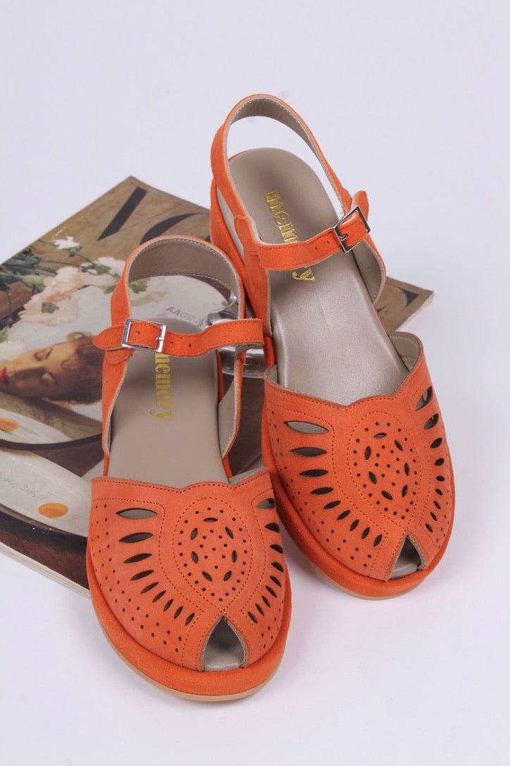 1940s / 50s suede wedge sandals - Abricot - Ella