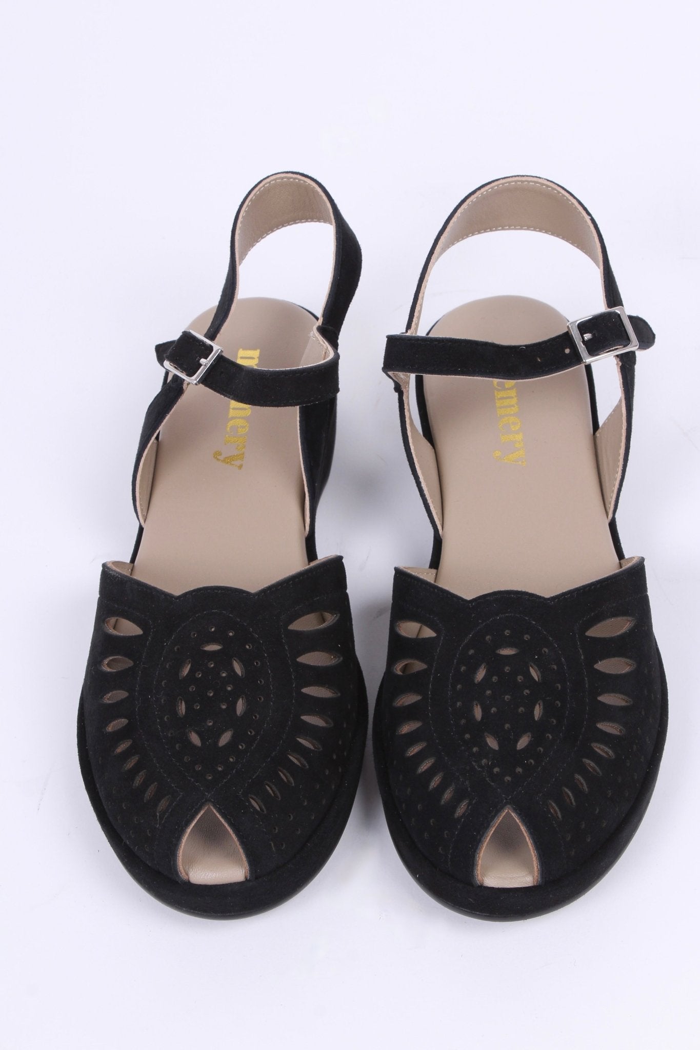 1940s / 50s suede wedge sandals - Black - Ella