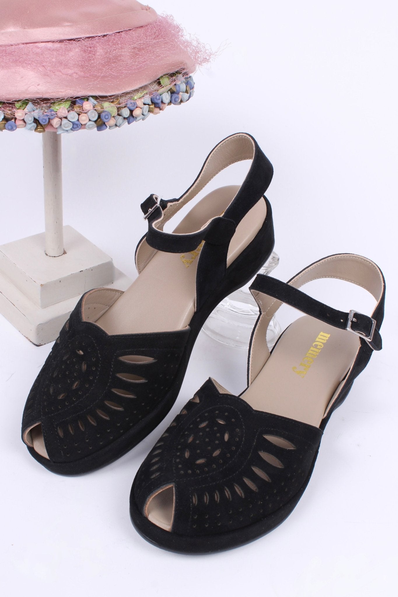 1940s / 50s suede wedge sandals - Black - Ella