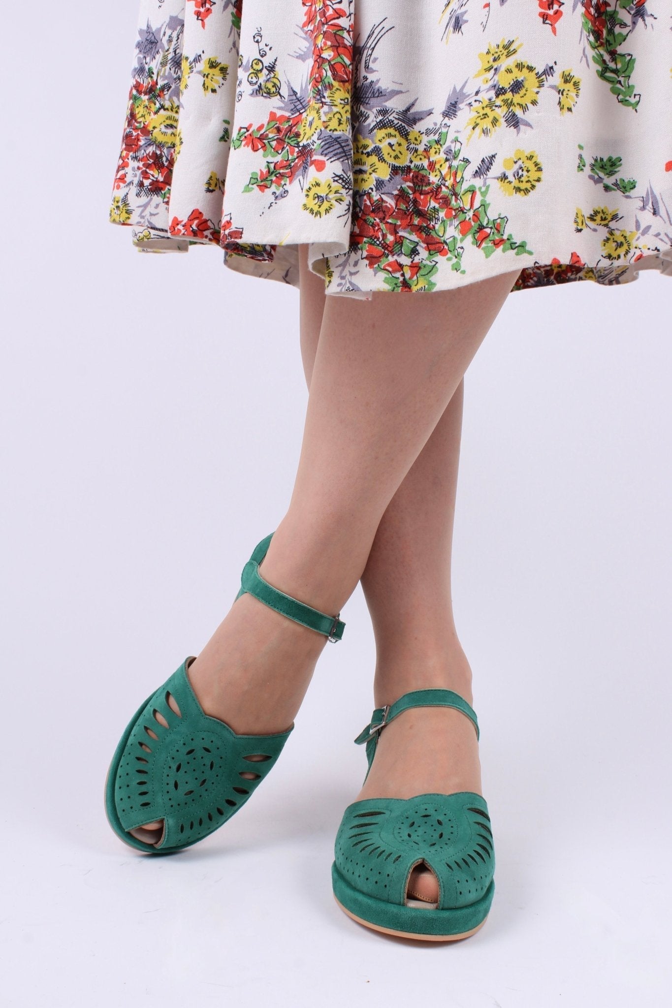 1940s / 50s suede wedge sandals - Green - Ella