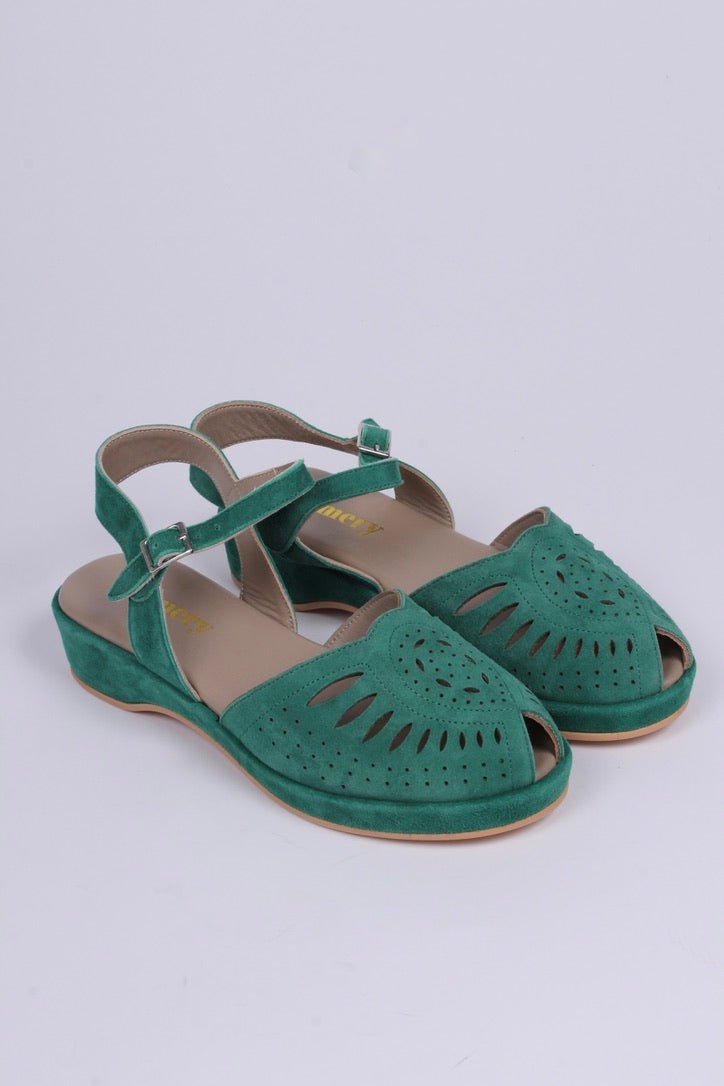 1940s / 50s suede wedge sandals - Green - Ella