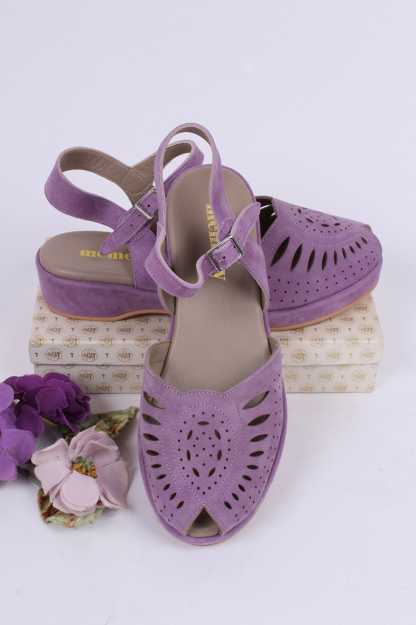1940s / 50s suede wedge sandals - Lavender - Ella