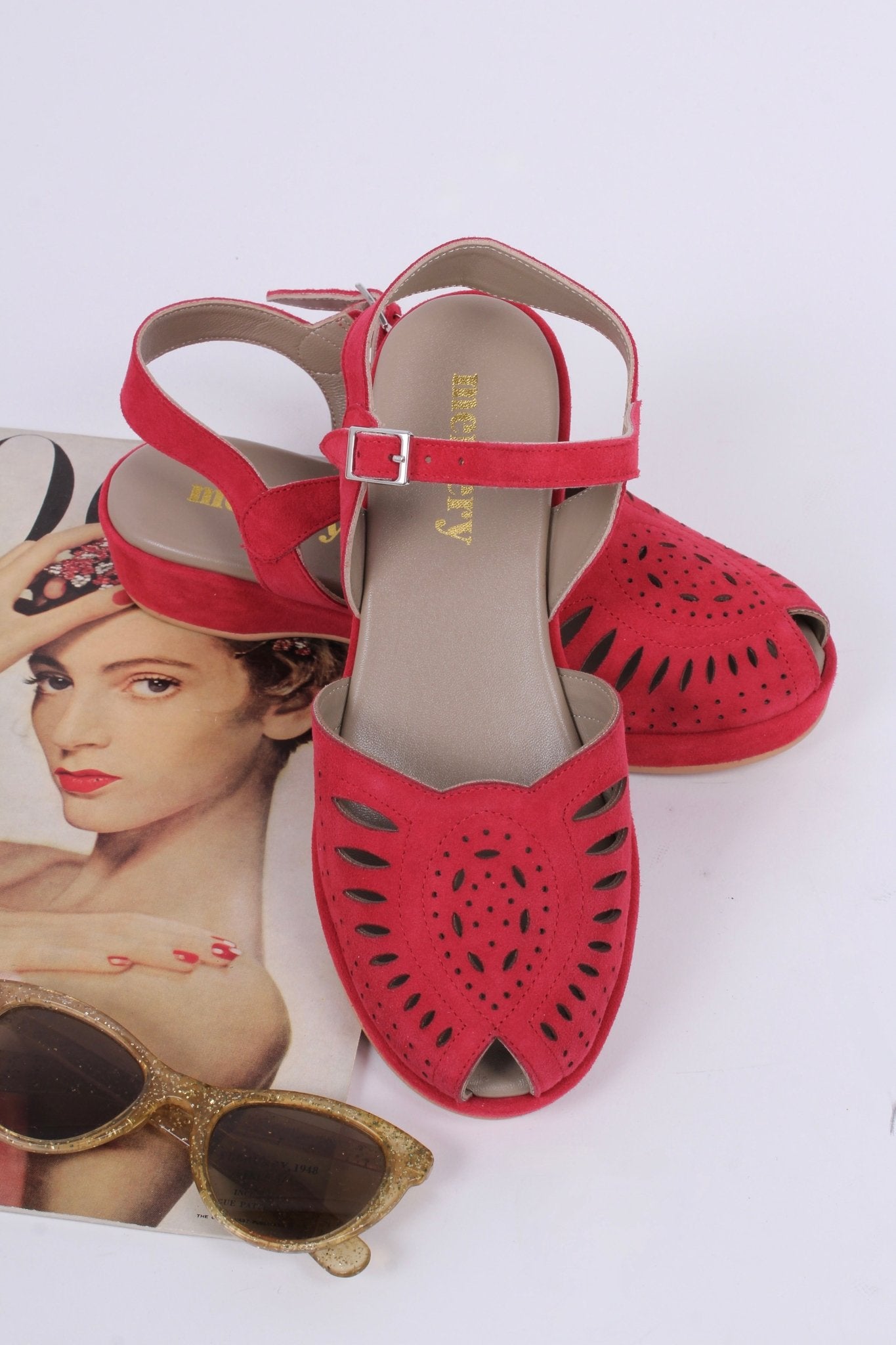 1940s / 50s suede wedge sandals - Red - Ella