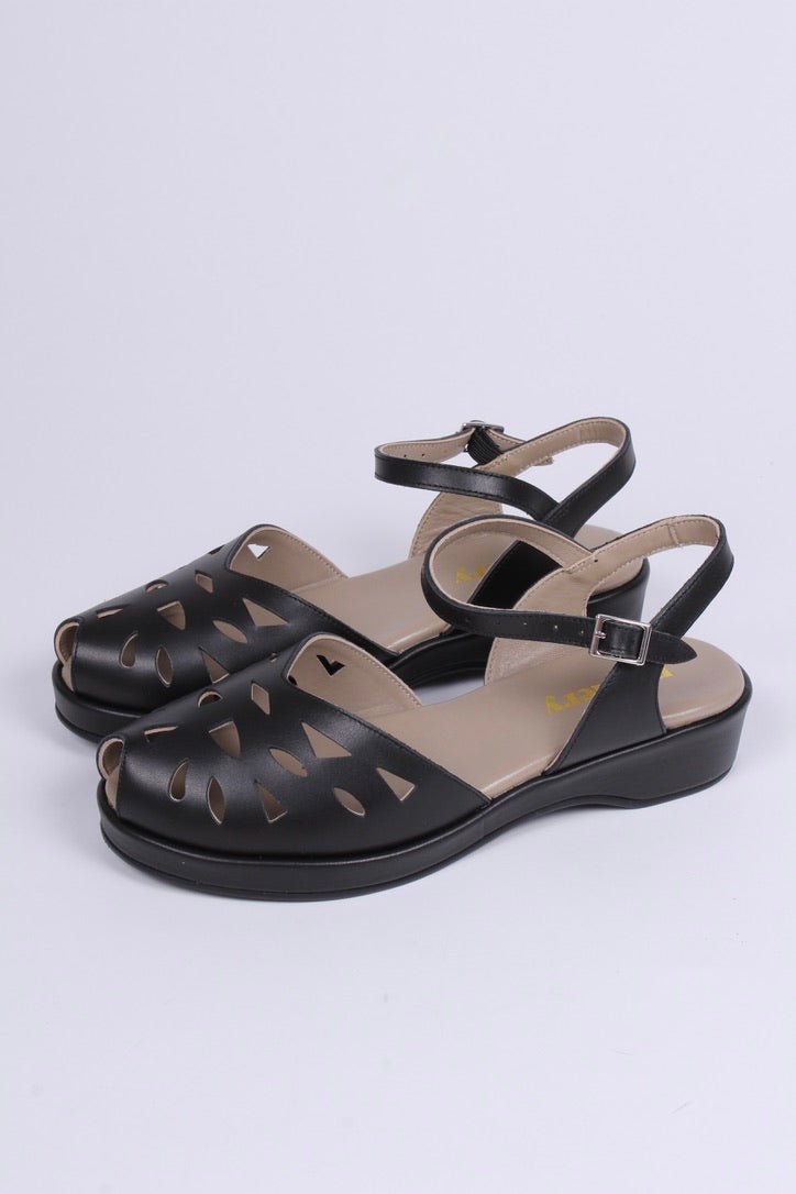 1940s / 50s summer wedge sandals - Black - Sidse