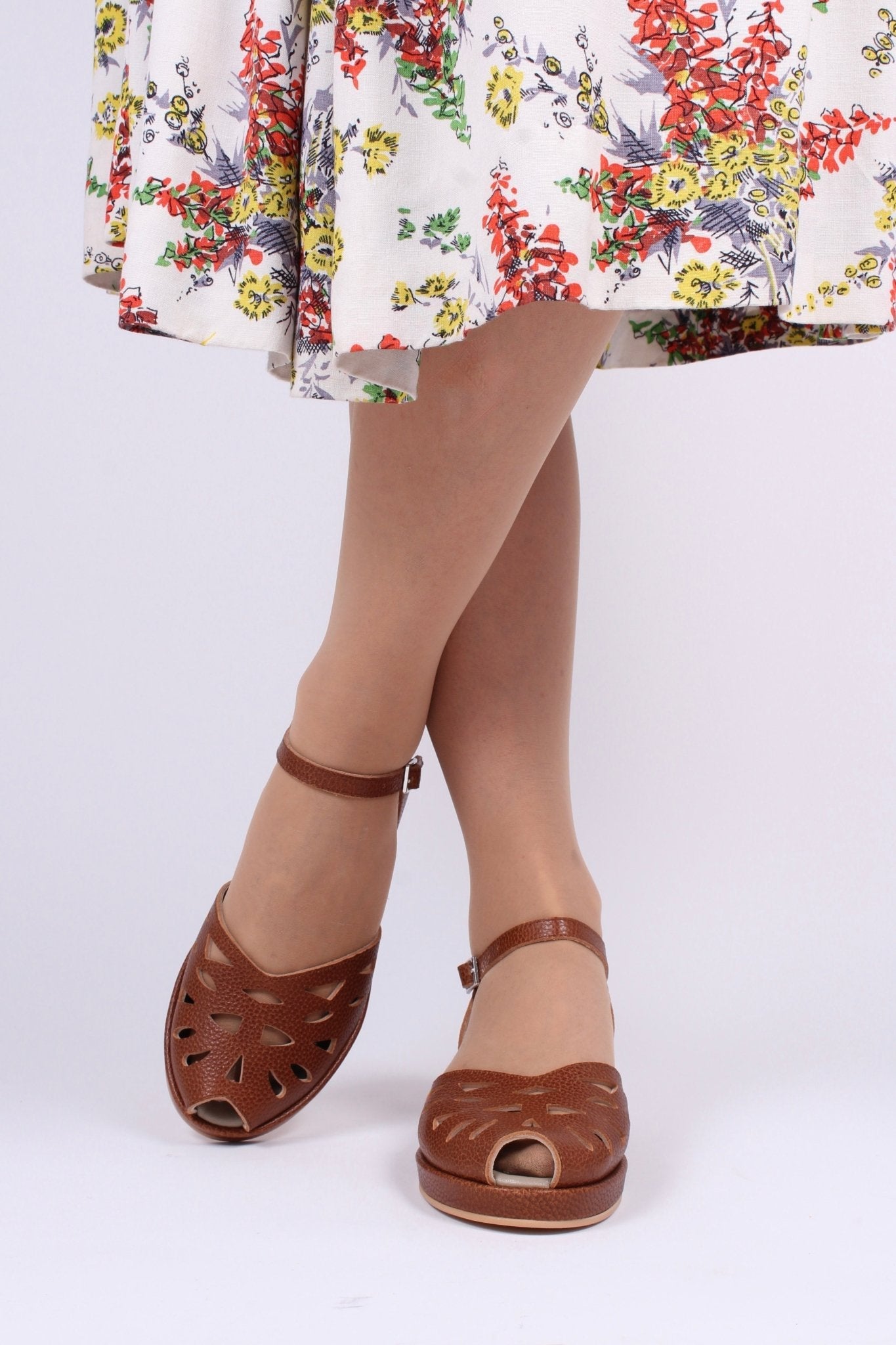 1940s / 50s summer wedge sandals - Brown - Sidse