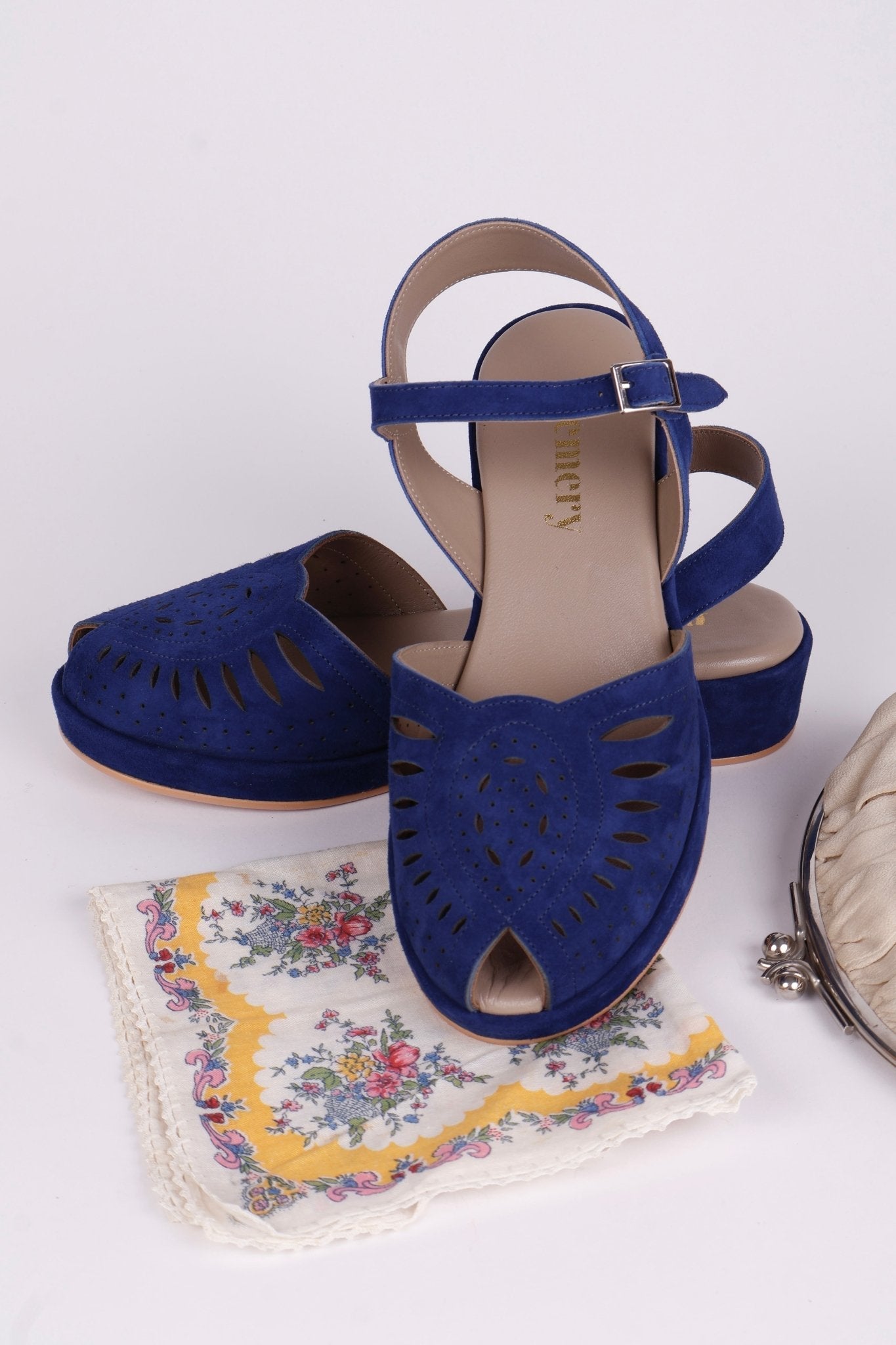 1940s / 50s suede wedge sandals - Blue - Ella