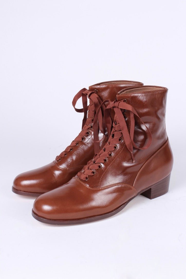 1910s / 1920s style everyday leather boot  - Brown - Britta
