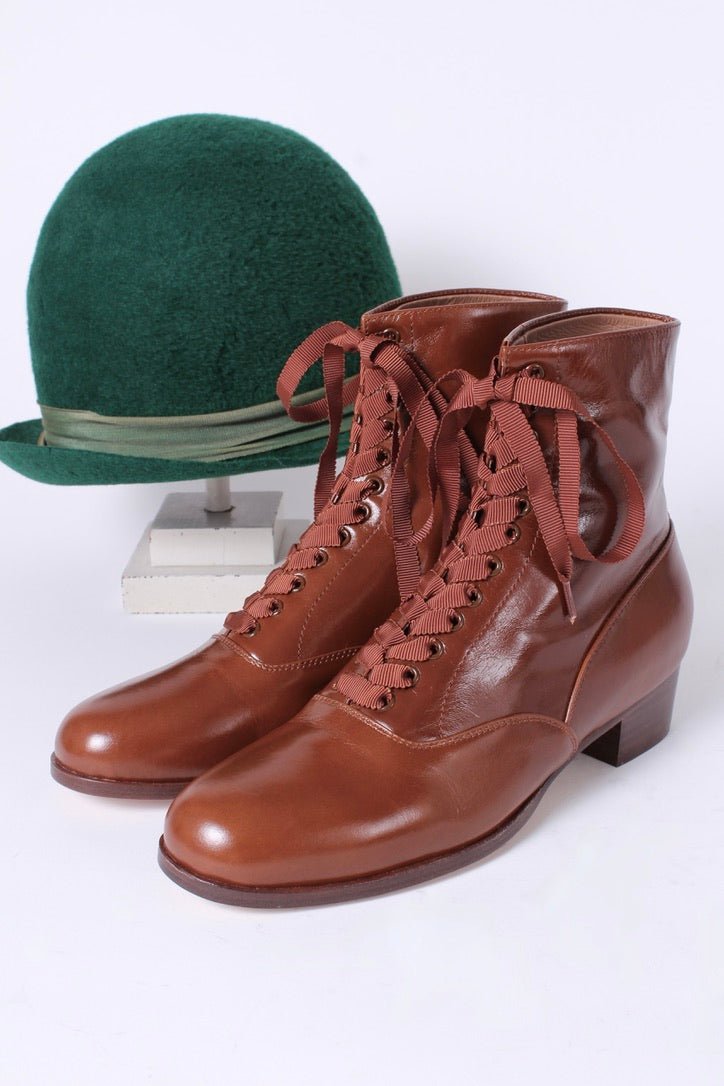 1910s / 1920s style everyday leather boot  - Brown - Britta