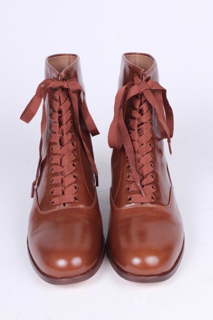 1910s / 1920s style everyday leather boot  - Brown - Britta